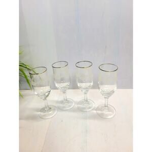 4 Johann Haviland Sweetheart Rose Cordial Glasses 4.75" Vintage Platinum Rimmed